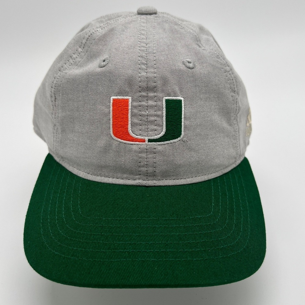 Adidas Miami Hurricanes Snapback Hat Grey Green Slouch Flat Brim